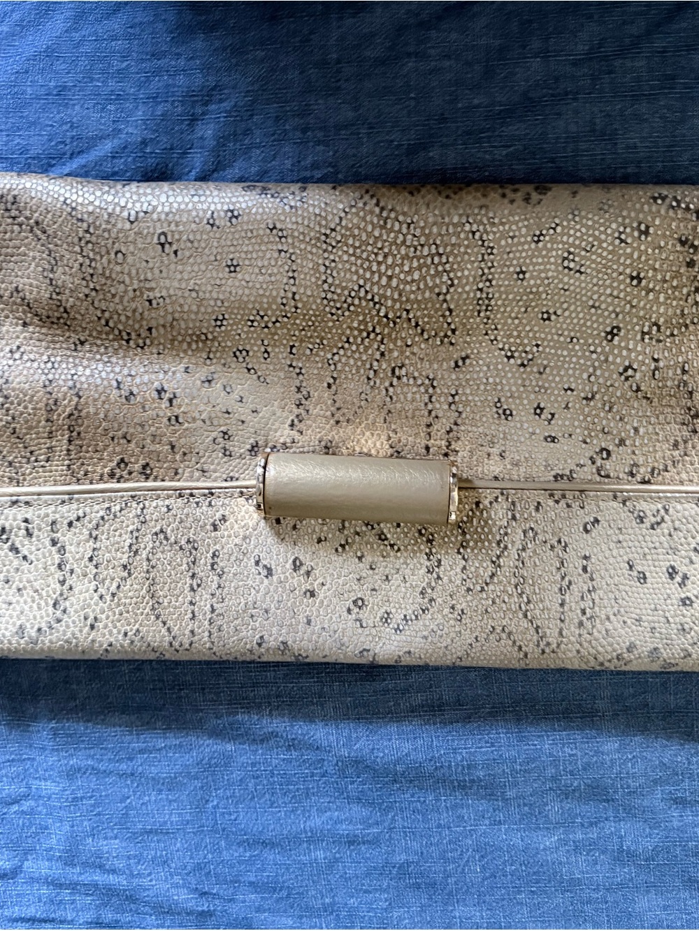 Bcbg Maxazria Oversized Neutral Snake-Print Leather Clutch